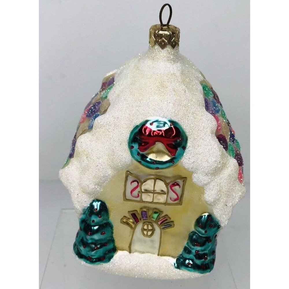 Hallmark Blown Glass Sugarplum Cottage Glitter Ornament Glittery Roof & Box